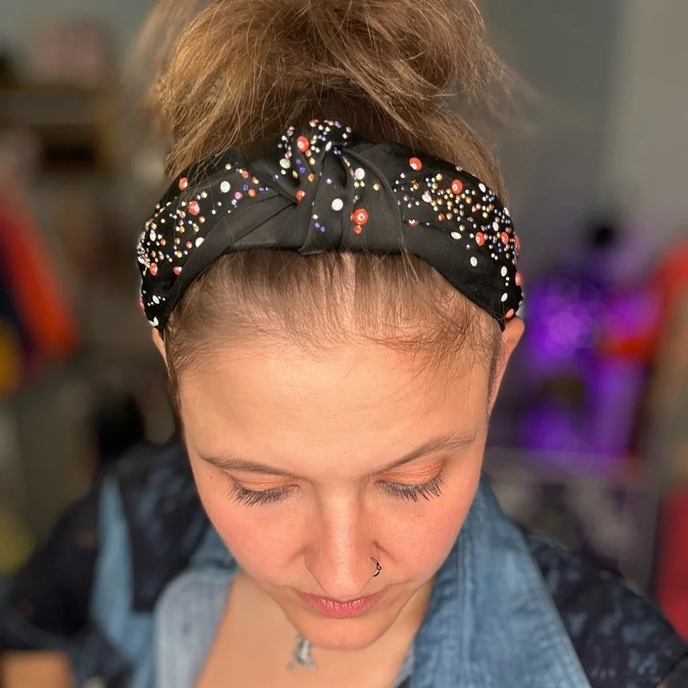 NWOT Embellished Black Top Knot Bedazzled Headband